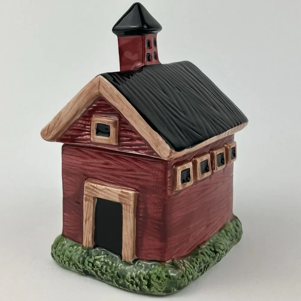 Warren Kimble Sakura Red Barns | Hand Painted Ceramic Salt & Pepper Full Set VTG